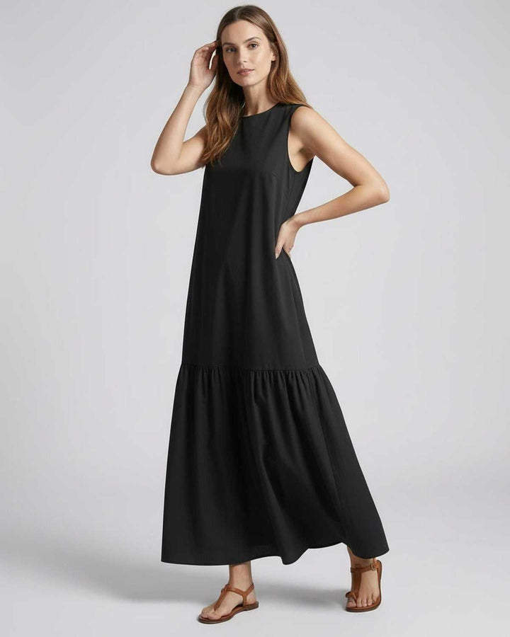 Women's Sleeveless Round Neck Tiered Hem Maxi Dress
