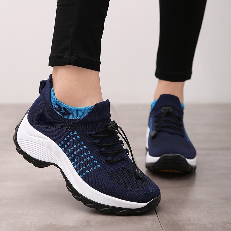 Women's Orthopaedic Knit Shoes Platform Lace Up Wide Fit