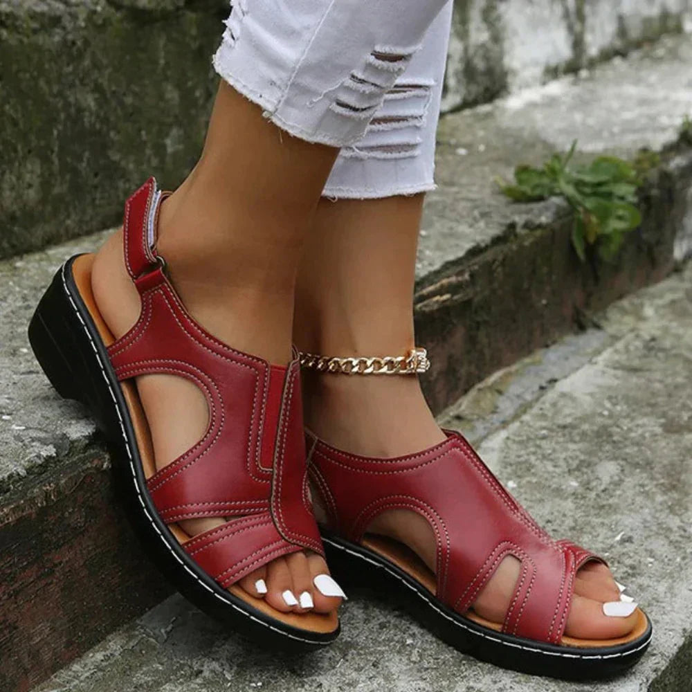Women's Orthopaedic Leather Perforated Wedge Sandals