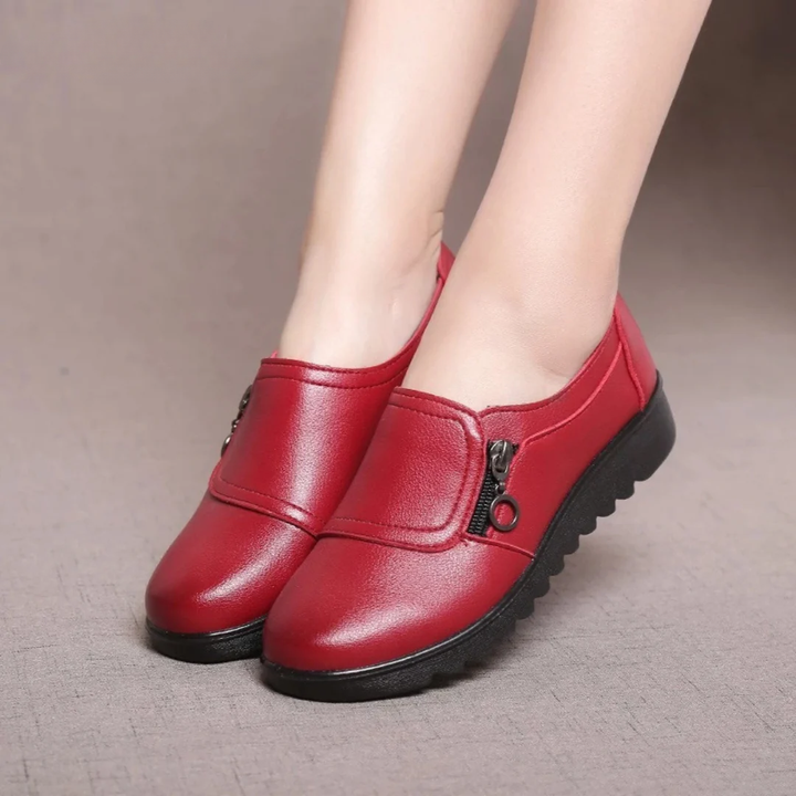 Women's Leather Slip-On Loafers with Side Zip