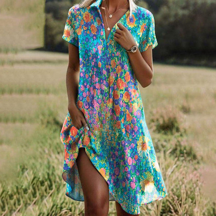 Women's Polka Dot Print Round Neck Flutter Sleeve Midi Dress