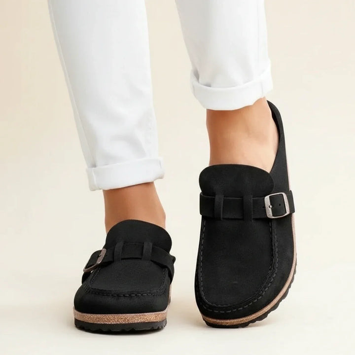 Women's Orthopaedic Suede Buckle Mule Clogs Slip-On