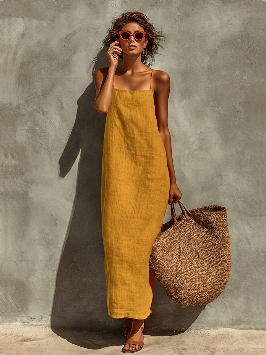 Women's Cotton Spaghetti Strap Square Neck Maxi Dress